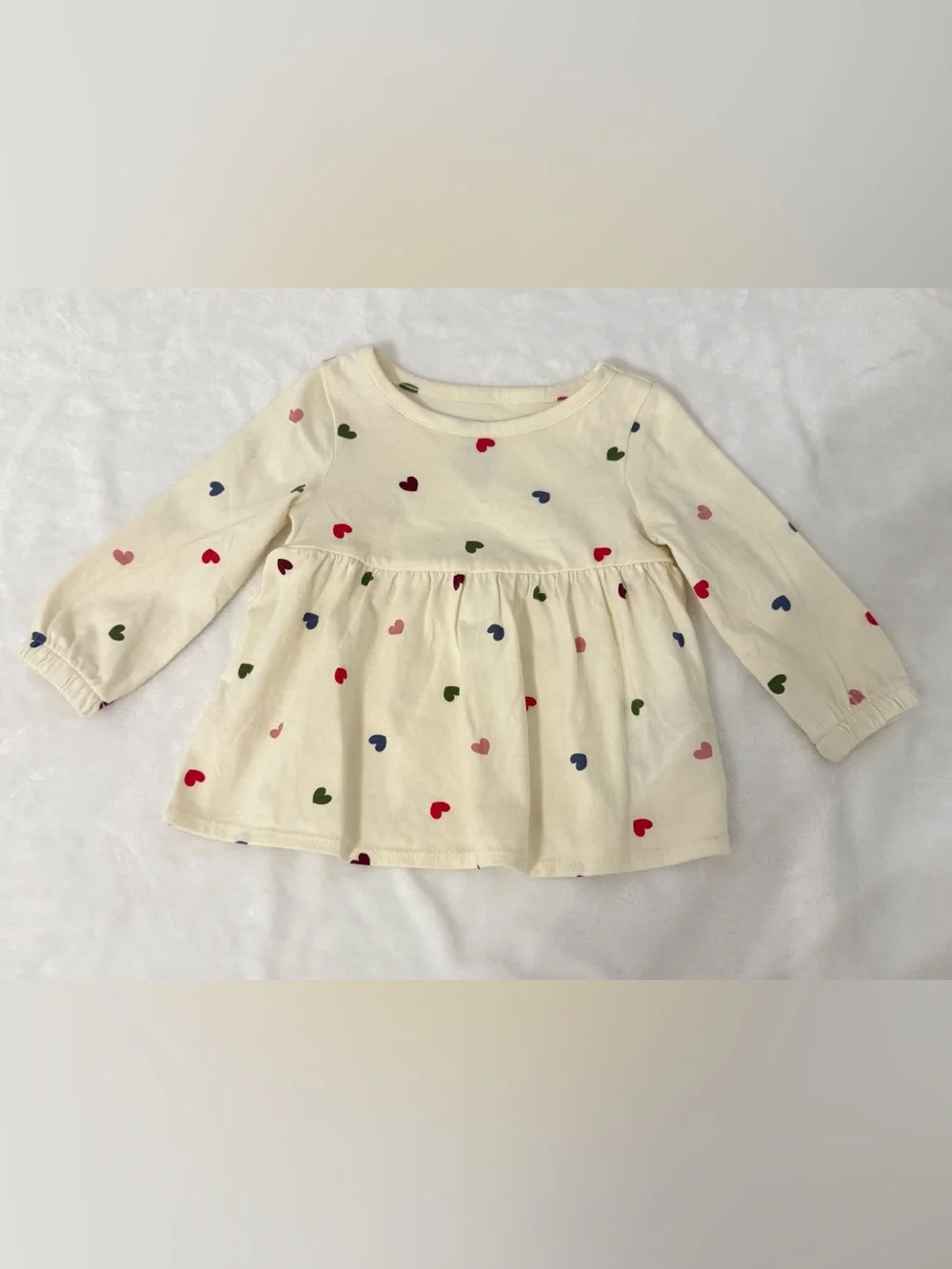 GAP Cream Long Sleeve Peplum Top with Multi-Color Hearts